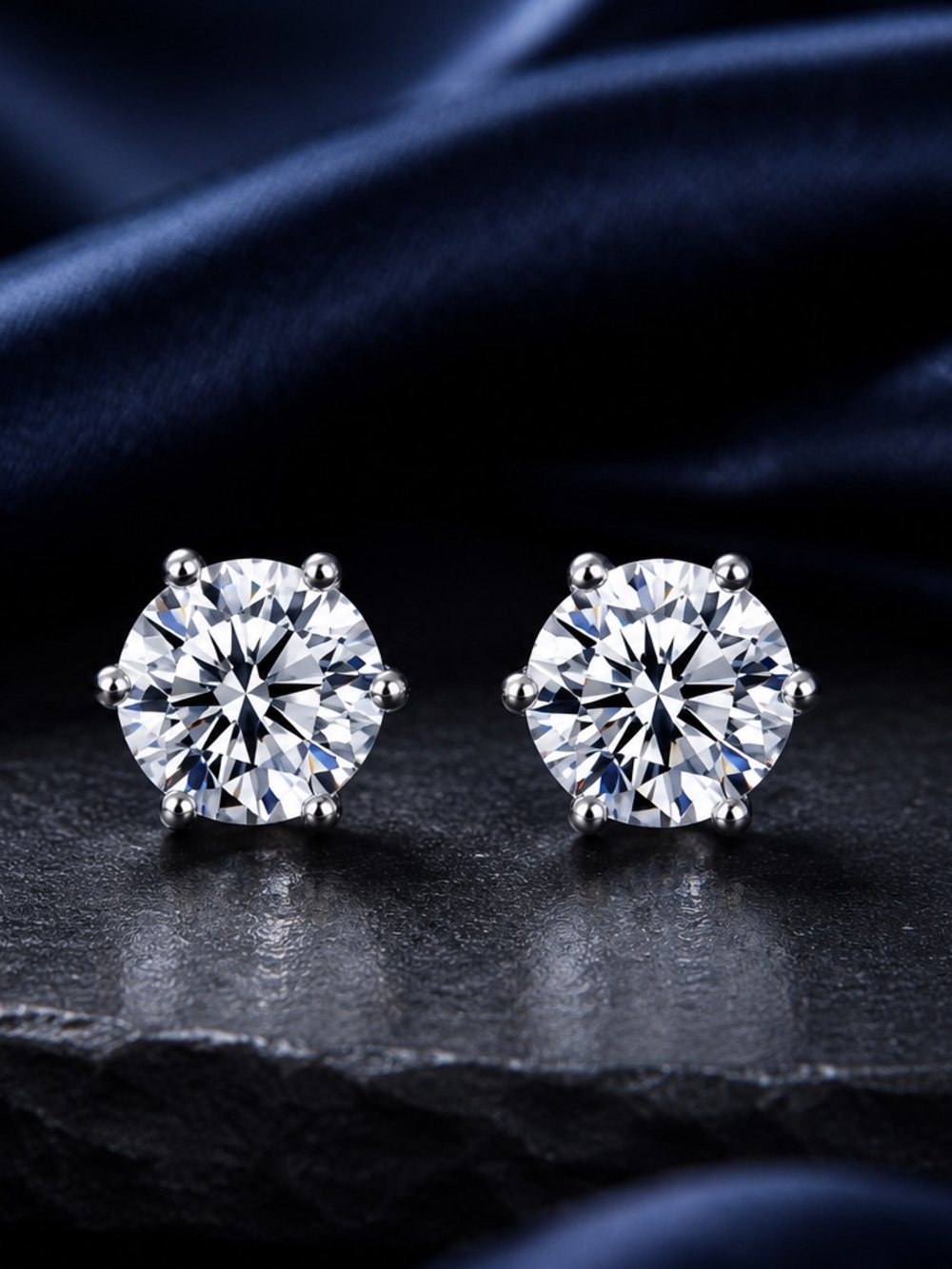 2 CTW H&A Moissanite Stud Earrings 925 Sterling Silver Code Bleu Noir